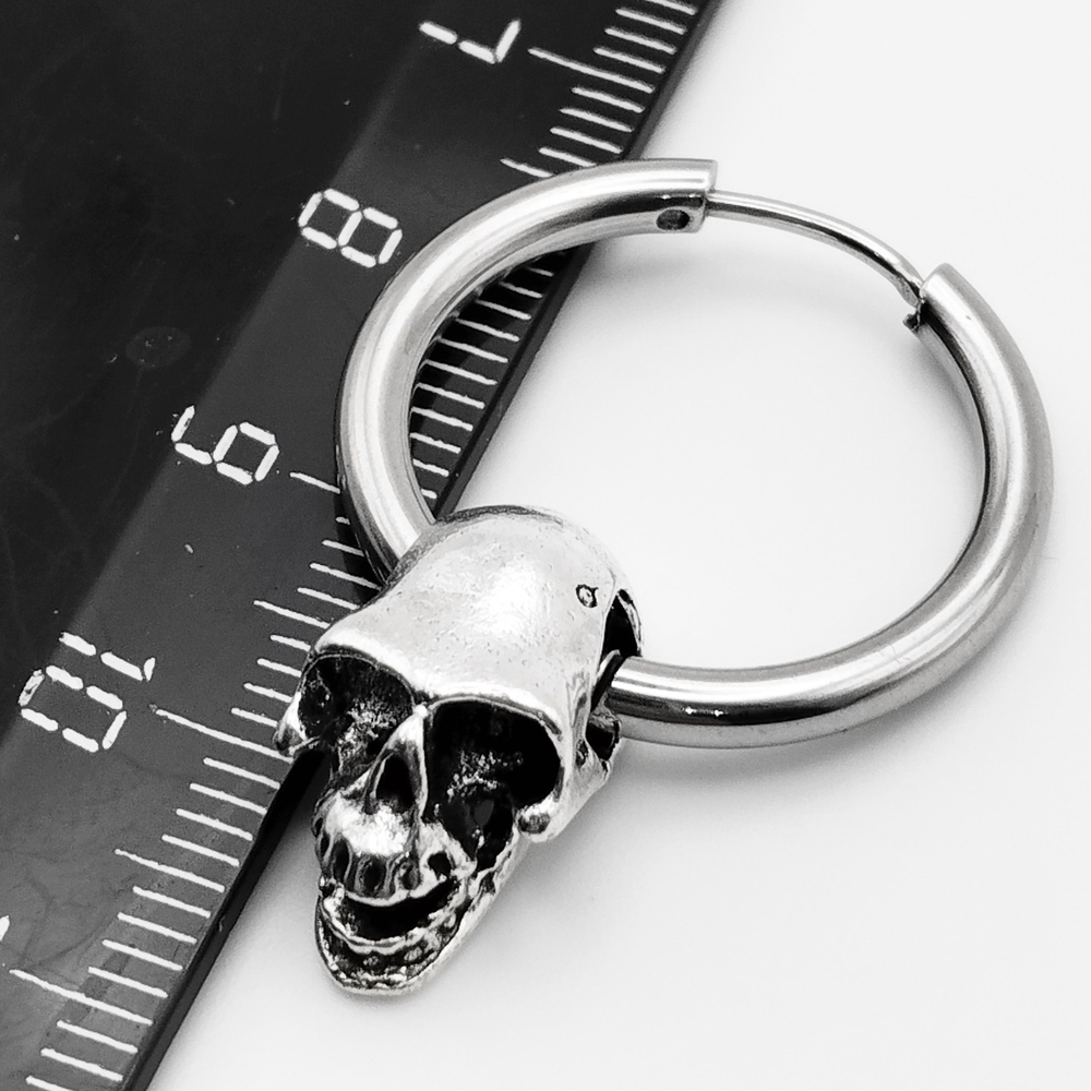 Серьга кольцо (1шт) "Череп" для пирсинга уха. Медицинская сталь.