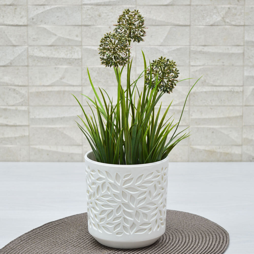 Кашпо Leaves 1,25л, белый/белый