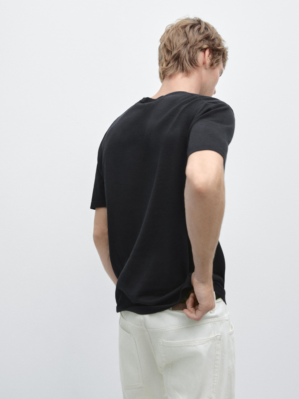 Massimo Dutti Хлопковая футболка с коротким рукавом, темно-синий