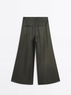 Massimo Dutti Широкие брюки из атласа - STUDIO, темно-зеленый