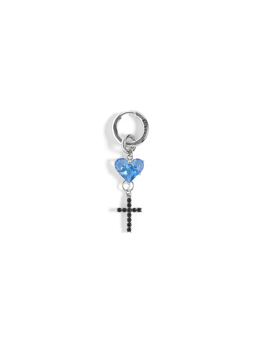 Моносерьга "Blue soul cross black" Silver