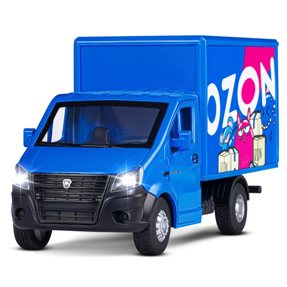 Модель 1:28 ГАЗель NEXT ОЗОН OZON - BALLON, синий, откр. двери, задняя дверка фургона, свет, звук