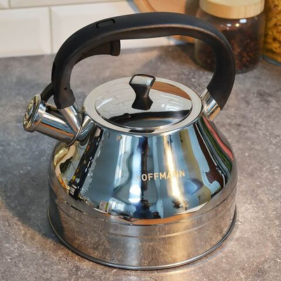 Чайник 3л со свистком, зеркальный, черная ручка, индукция, НМ 55233