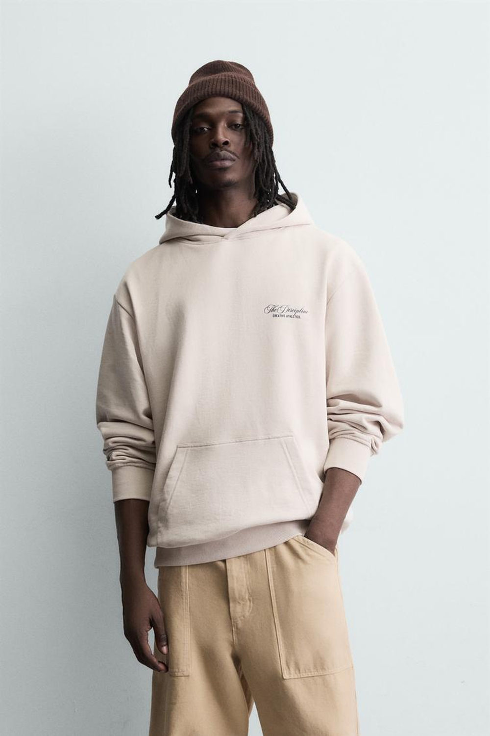 ZARA ТОЛСТОВКА С НАДПИСЬЮ, СВЕТЛО-БЕЖЕВЫЙ