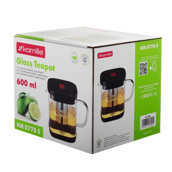 Стеклянный заварочный чайник 600 мл. Kamille KM 0778S со съемным ситечком