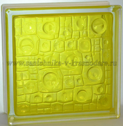 Стеклоблок губка желтый окрашенный изнутри  Vitrablok  19x19x8