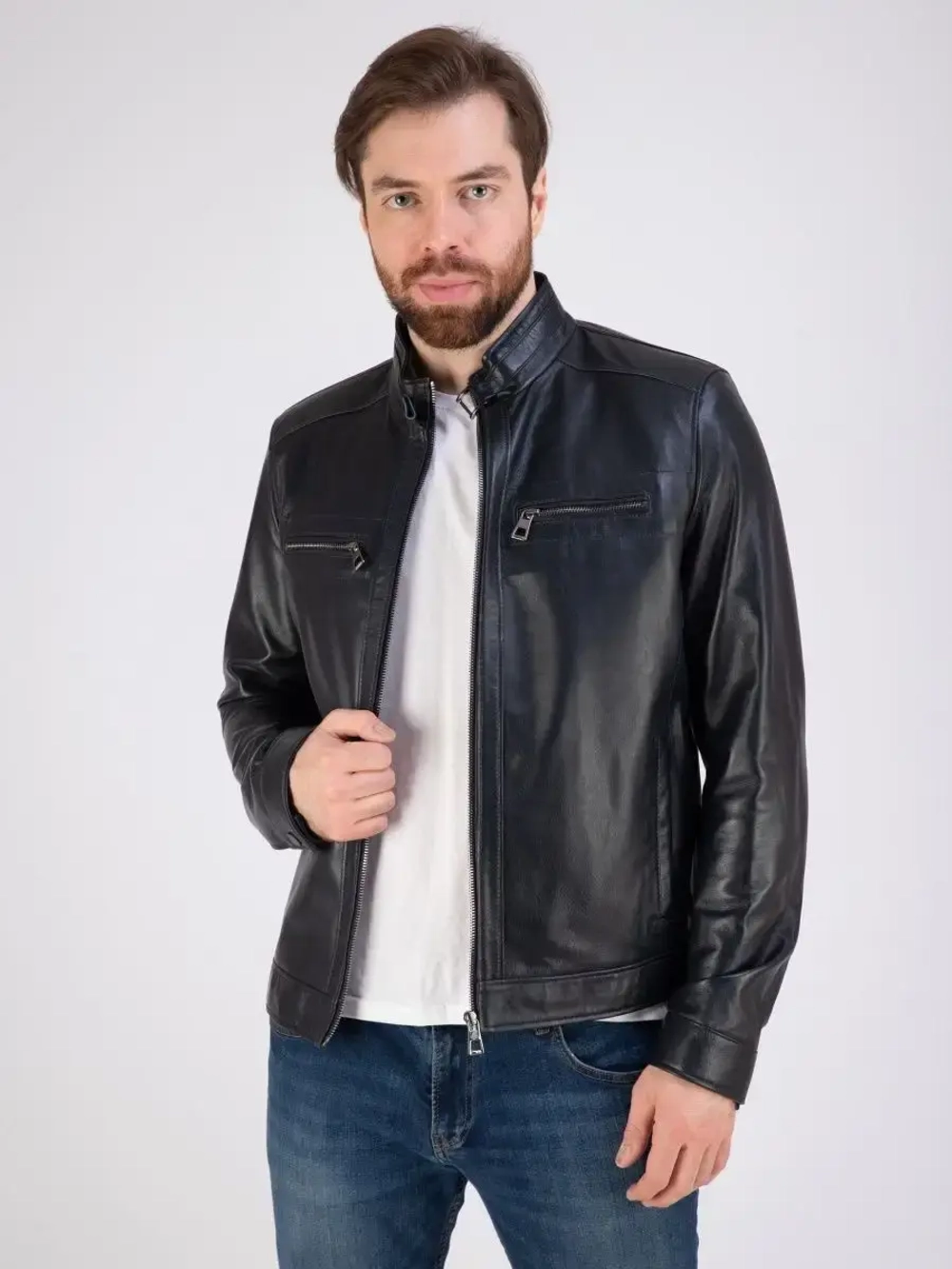 Кожаная куртка демисезонная на молнии