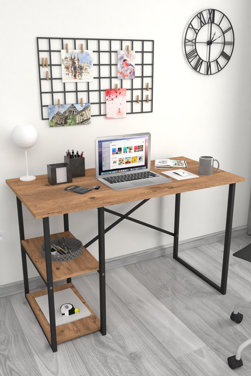 Стол рабочий с 2 полками 120х60 - сосна