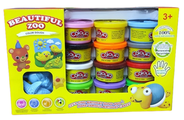 Игровой набор для лепки. Тесто 12 баночек + формочки