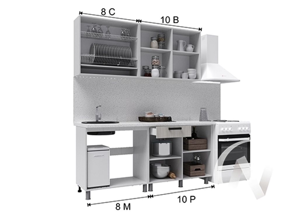 Кухня Ребекка 1.8м (корпус белый/белый; графит) 38мм королевский опал