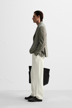 ZARA БЛЕЙЗЕР ИЗ ХЛОПКА И ШЕРСТИ В ЕЛОЧКУ, ЗЕМЛЯНОЙ