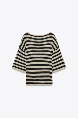 ZARA УКОРОЧЕННЫЙ СВИТЕР-НАКИДКА, ЧЕРНЫЙ/ПЕСОЧНЫЙ