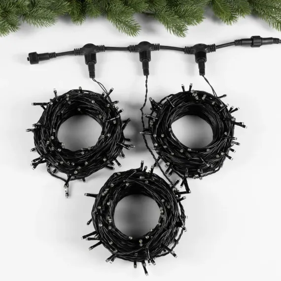 Гирлянда Клип-лайт 3 нити по 20 м., IP44, УМС, 399 холодных белых LED, мерцание, 24 В, Luazon Lighting (964211)