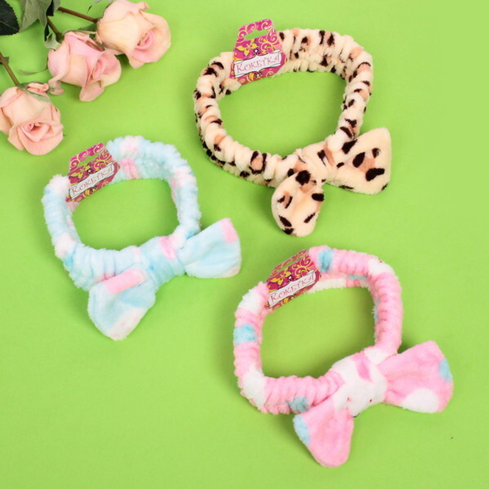 Повязка на голову «Кокетка - Леопард», цвет розовый, голубой и бежевый, 17,5*5см (упаковка белый ZIP пакет)