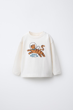 ZARA ФУТБОЛКА С АНИМАЛИСТИЧЕСКИМ ПРИНТОМ, ЭКРЮ