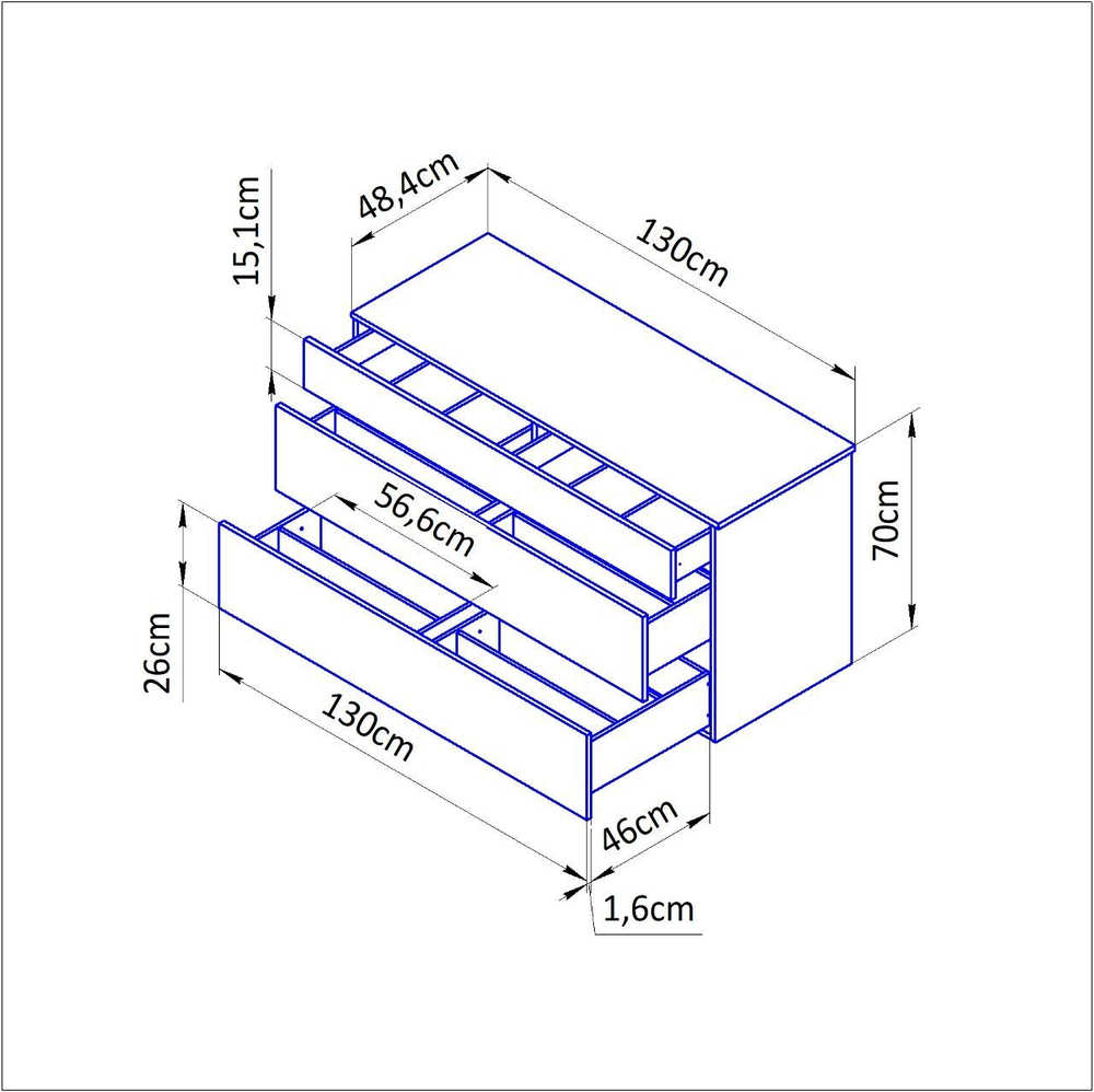 Комод белый Оланд без ручек 3 ящика для вещей и одежды с органайзерами для ящиков