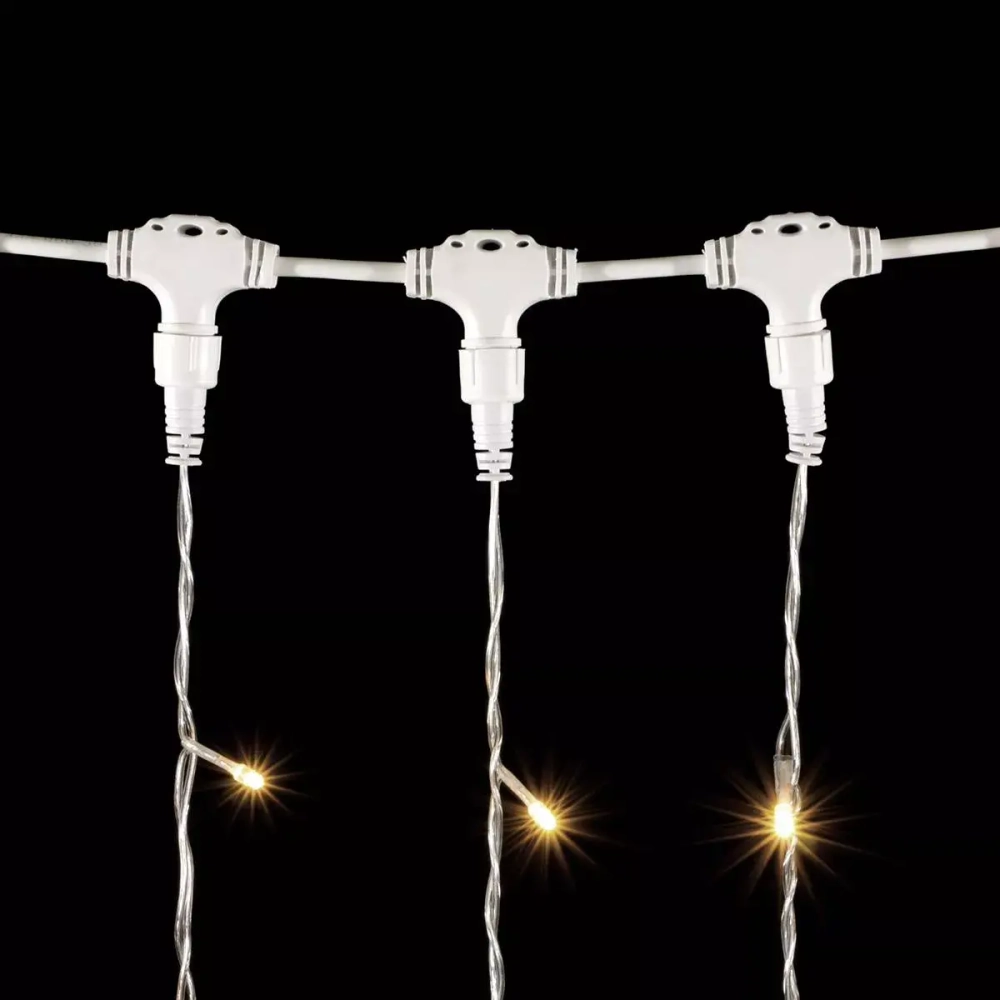 Гирлянда Занавес с Колпачком 2*2 м., Тепло-Белый с мерцанием белого диода 220В., 400 LED, Провод Прозрачный ПВХ, IP65, Laitcom (PCL402BLWCAP-10-2WW)