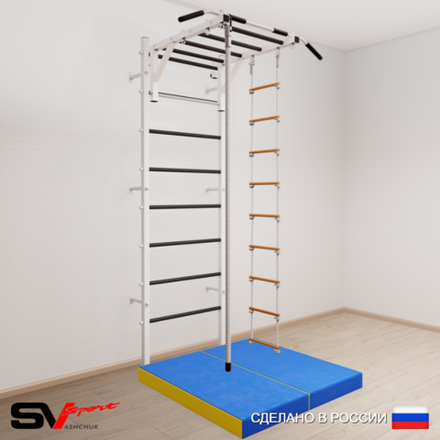 Шведская стенка Sv Sport усиленная 6344 (Турник рукоход/Канат/Лестница/Мат 1м)