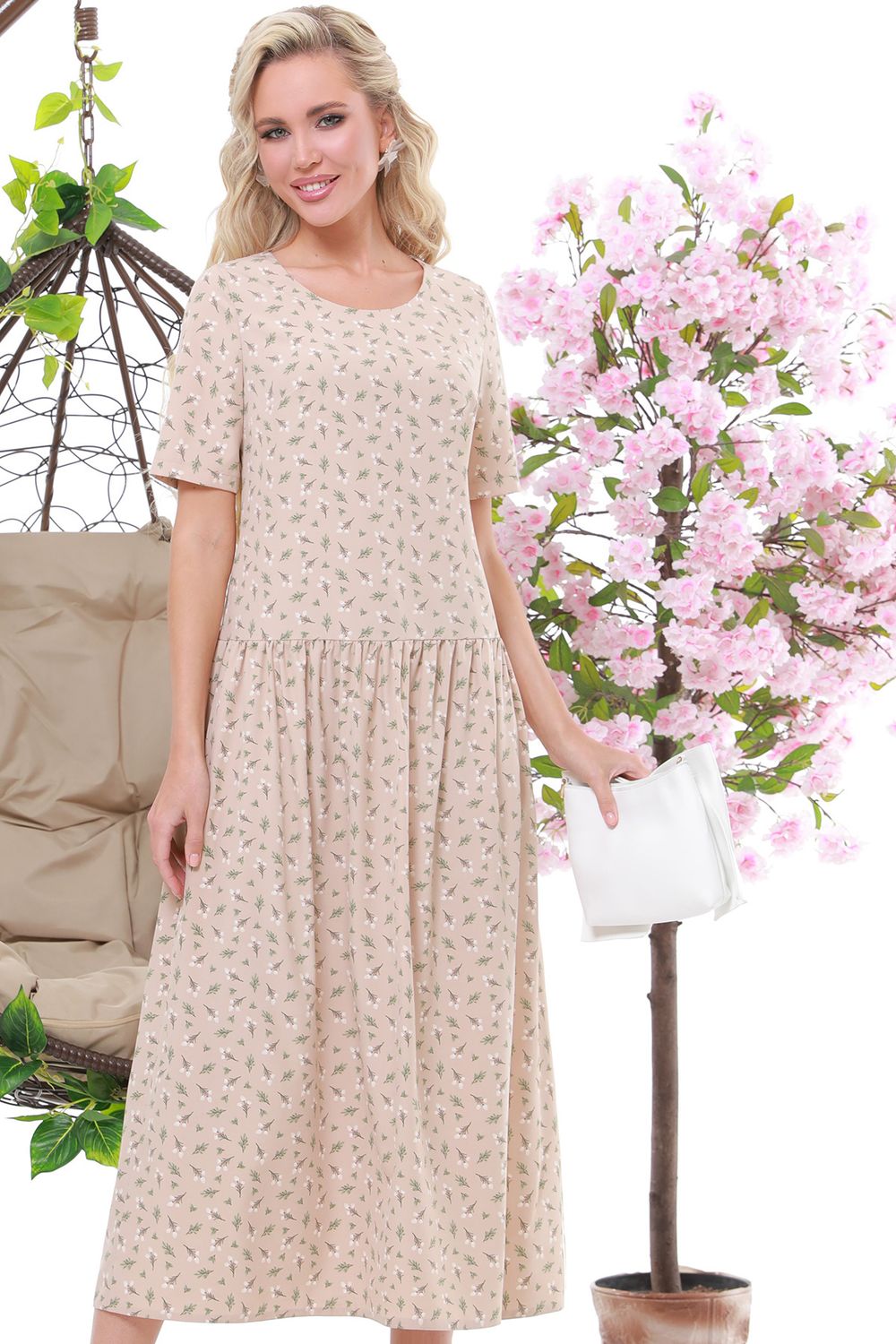 Платье длинное в цветочек с оборкой DStrend (Акция)