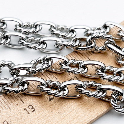 Цепочка, цвет серебро (родий), размер звена 10,5*8,5 + 9,8*6,5 мм, цена за отрезок 25 см