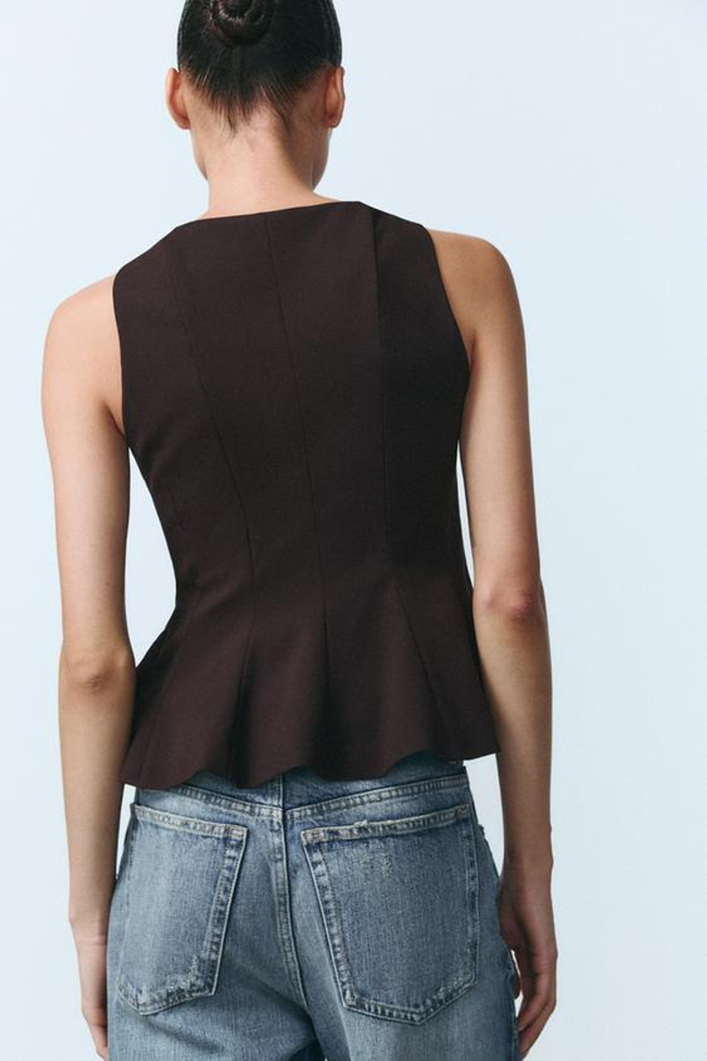 ZARA ТОП С БАСКОЙ, ТЕМНО-БАКЛАЖАНОВЫЙ