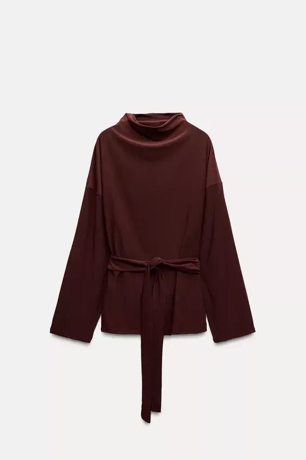 ZARA ТОП С ДРАПИРОВКОЙ И ПОЯСОМ, ГРАНАТОВЫЙ