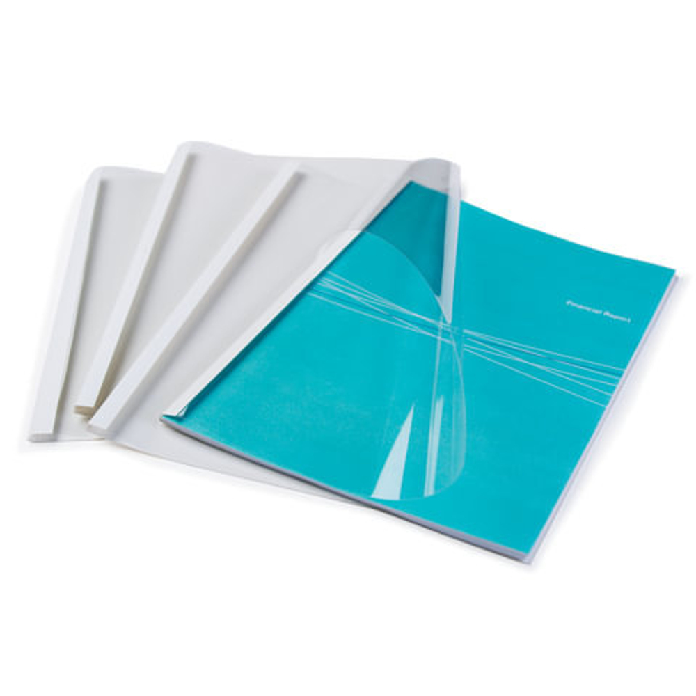 Обложки для термопереплета, А4, КОМПЛЕКТ 100 шт., 8 мм, 61-80 л., верх прозрачный ПВХ, низ картон, FELLOWES, FS-53912