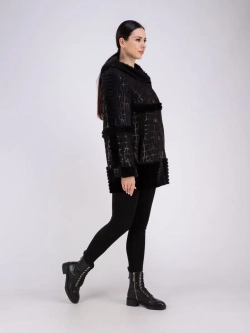 Дубленка женская натуральная с капюшоном оверсайз Турция