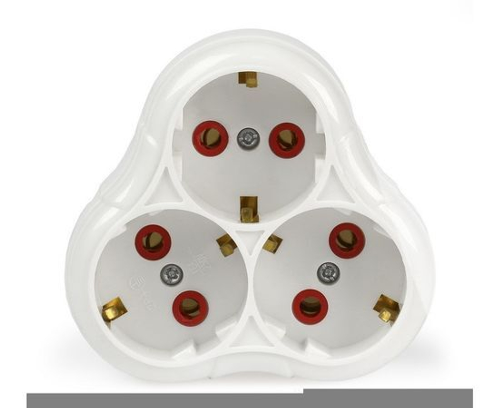 Разветвитель электрический (тройник) SmartBuy 3 розетки, 16А, АБС-пластик, круглый, с заземлением, белый SBE-16-A01-3z