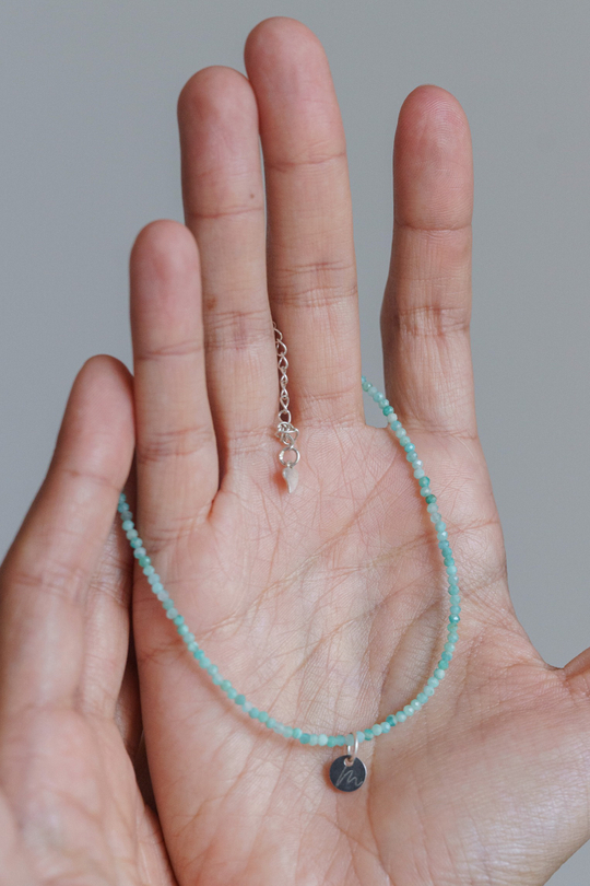 Браслет на ногу "Memo about Summer" из амазонита, на замочке серебро 925