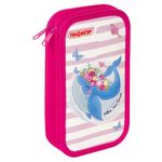 Пенал ПИФАГОР, 2 отделения, ламинированный картон, блестки, 19х11 см, "WHALE", 229156