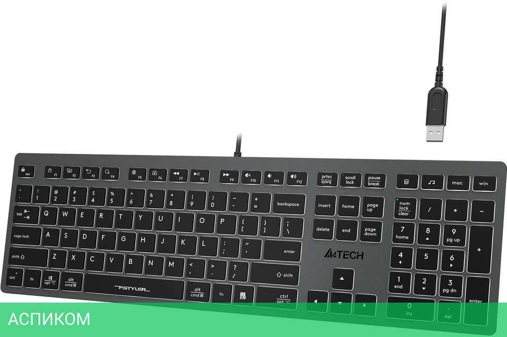 Клавиатура A4Tech Fstyler серый/белая подсветка (FX60H GREY/WHITE)