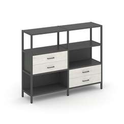 Shelf System Двухсекционный стеллаж трехярусный с ящиками SN.STM-323 Антрацит/Дуб Наварра/Металл Ант