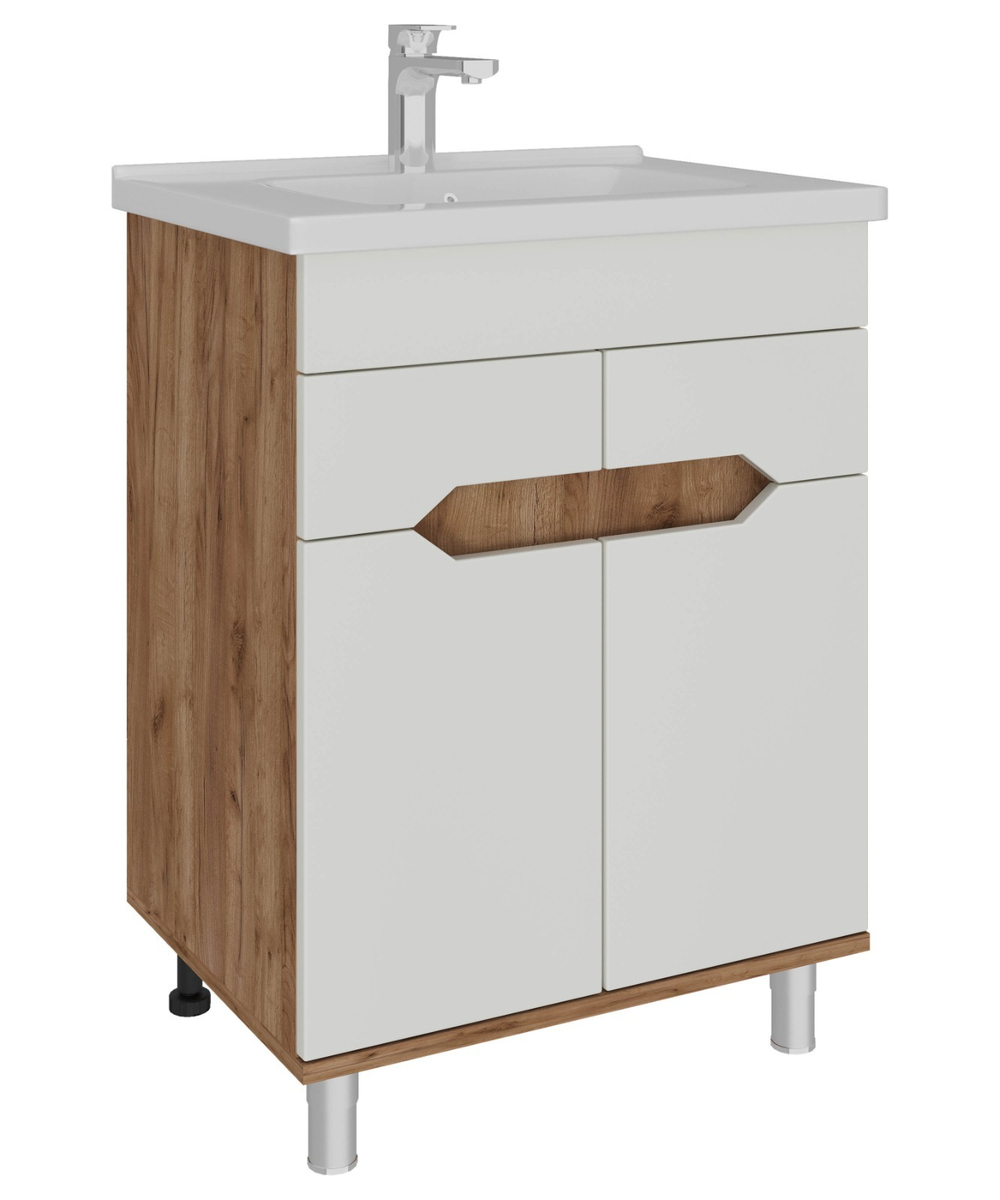 AVK2. Тумба напольная, 2 Ящика 2 Двери, 800, коллекция (Ангелика, опора Пластиковая, Cersanit Como, Дуб Крафт Золотой, Молочный глянец)