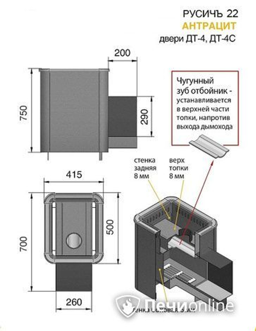 Дровяные печи-каменки Везувий Русичъ Антрацит 22 (ДТ-4С)