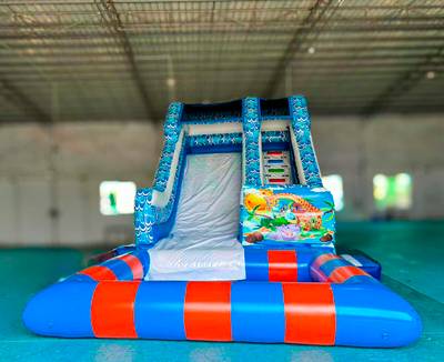 Надувной водный батут-горка с бассейном «Зверопой», размер 9*4*4,5 м