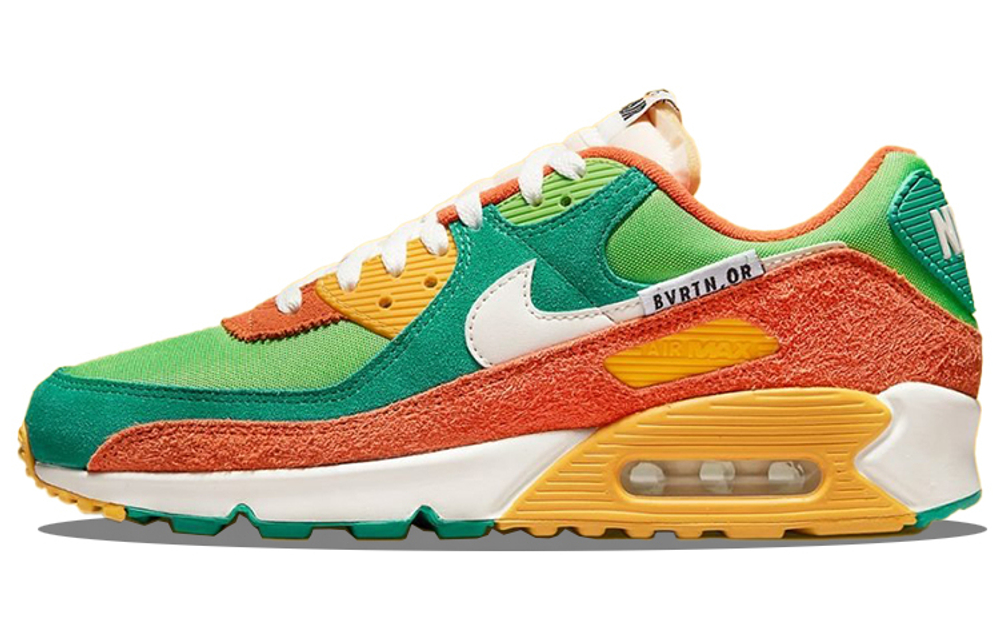 Nike Air Max 90 SE "Running Club" retro shock absorption, non-slip, wear-resistant, breathable, rebound, low-cut casual running shoes, men's green and orange stitching