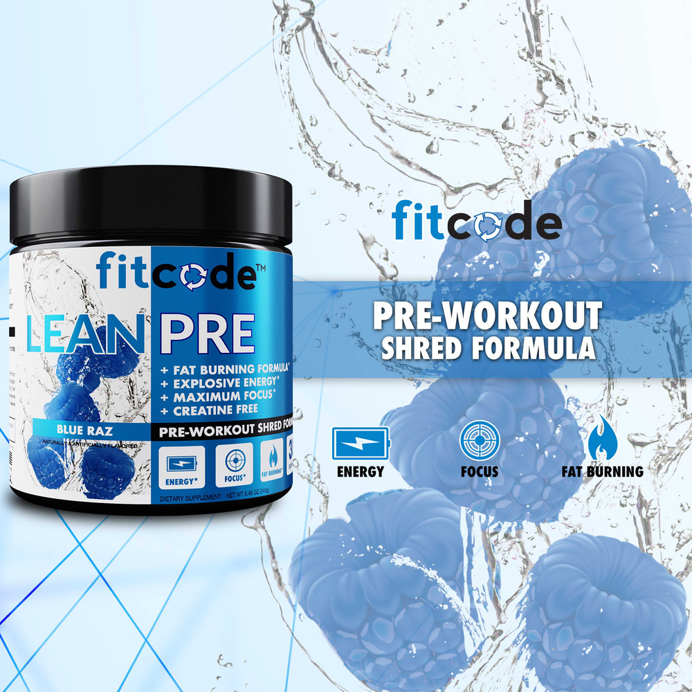 fitcode, LeanPre, предтренировочная добавка для сжигания жира, со вкусом голубой малины, 240 г (8,46 унции)