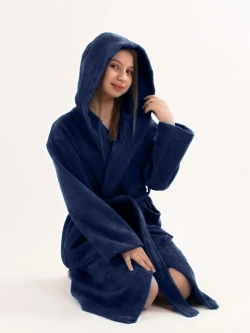 Халат детский махровый "Элит" с капюшоном, цвет: 761-Темно-синий