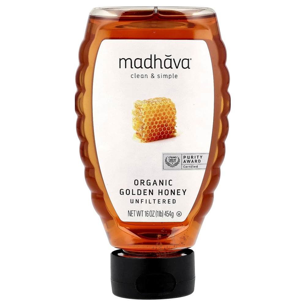 Madhava, Органический золотой мед, нефильтрованный, 454 г (16 унций)