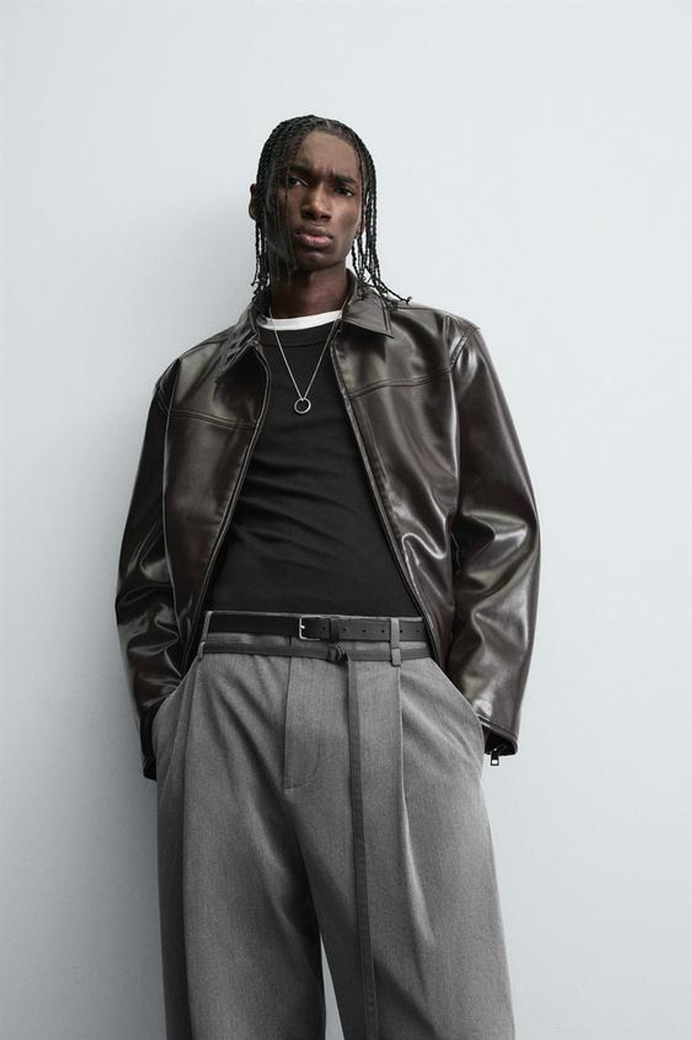 ZARA БРЮКИ BALLOON FIT С ЗАЩИПАМИ И ПОЯСОМ, СЕРЫЙ