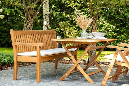 Обеденный комплект из акации Joygarden КАРО со скамьей, слоновая кость