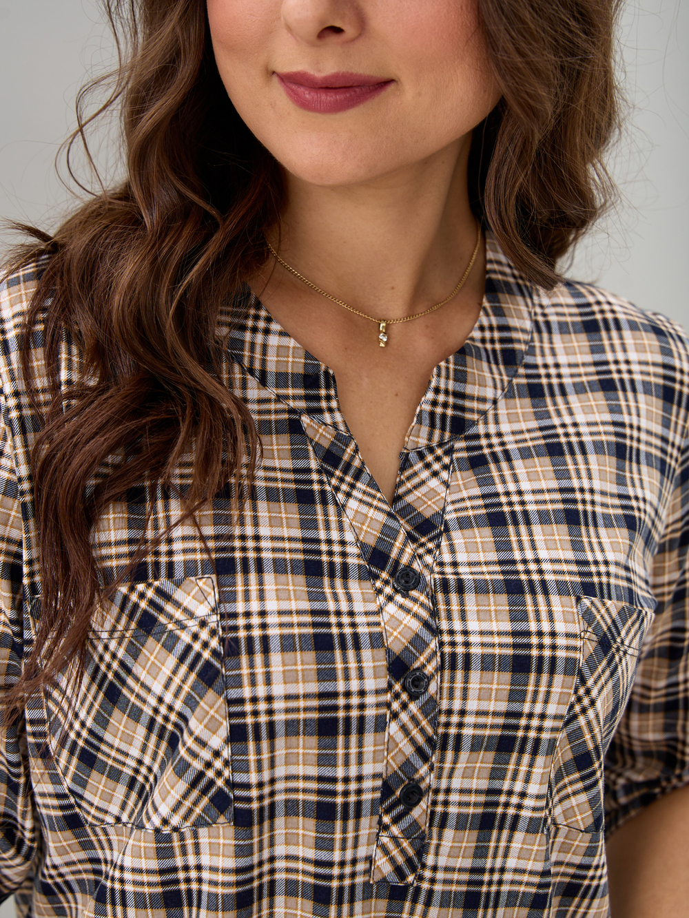 Блузка БЛ-131/клетка-бежевосиняя