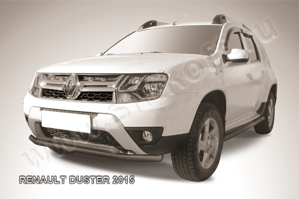 Защита переднего бампера Renault Duster (2015-2021) d57+d42 серебристая