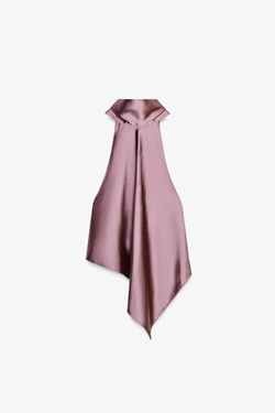 ZARA АСИММЕТРИЧНЫЙ ТОП С ГОРЛОВИНОЙ ХАЛТЕР, ПЫЛЬНЫЙ РОЗОВЫЙ