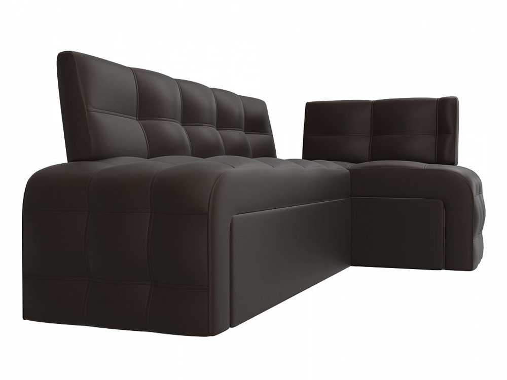 Диван кухонный угловой Люксор правый угол, Коричневый, Экокожа, 28596