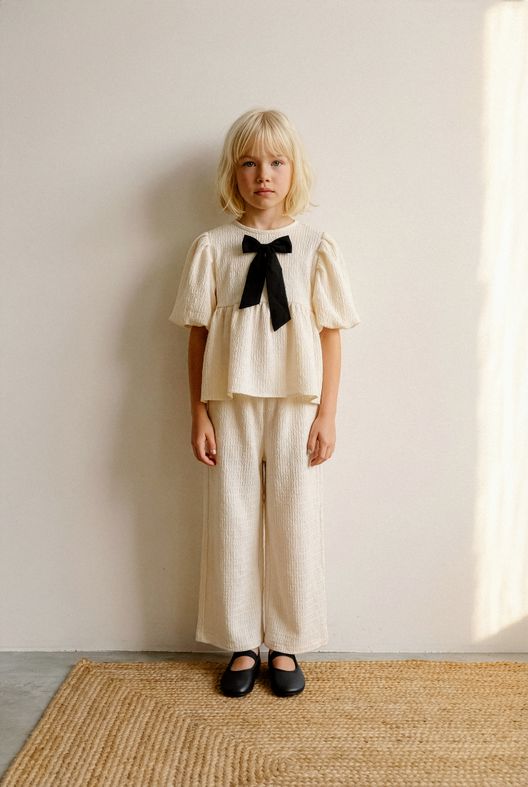 Костюм с шелковым бантом, ваниль / YanaVarya
