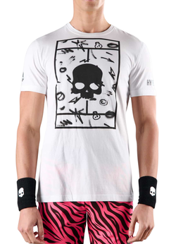Мужская теннисная футболка Hydrogen Court Cotton T-Shirt - white/spray art