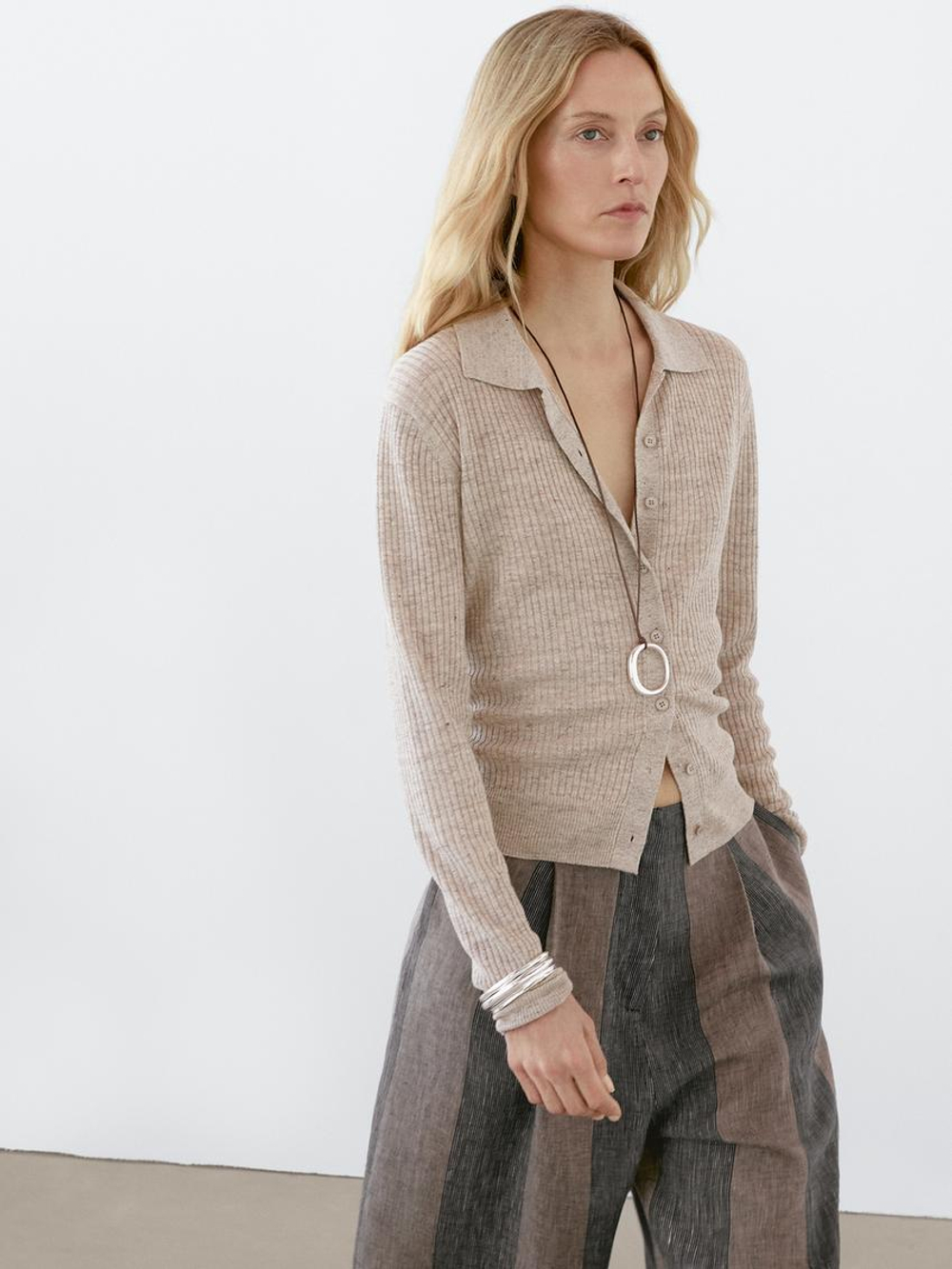 Massimo Dutti Кардиган из смесового льна с меланжевым узором, серый