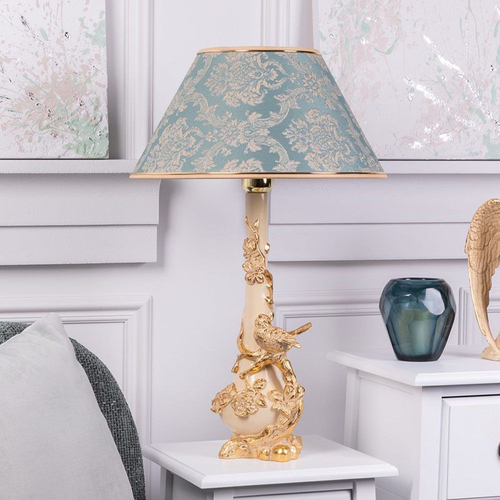 Настольная лампа Терра Айвори с абажуром №38 Vatican (Ватикан) Аквамарин